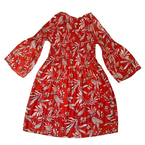 Robert Louis Red Rust Floral Bell Sleeve Flowy Pullover Dress Women’s Medium - Picture 4 of 10